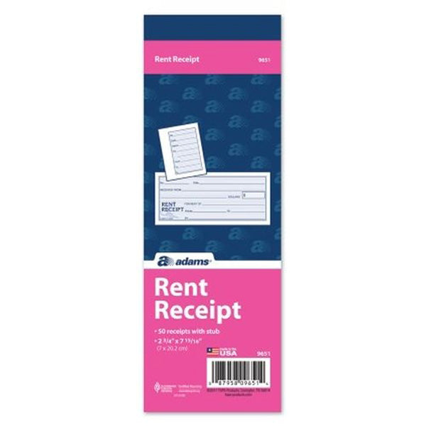 ADAMS - Rent Receipt Book with Stub 2-3 4  x 7-15 16  - 50 Sets Book Supply