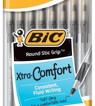 BIC - Round Stic Ball Pens Medium Point Black - 8 Pens For Sale