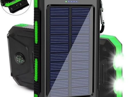 20000mAh Solar Charger for Cell Phone iphone, Portable Solar Power Bank with Dual 5V USB Ports, 2 Led Light Flashlight, Compass Battery Pack for Outdoor Camping Hiking(Green) Hot on Sale