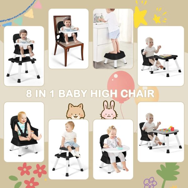 AILEEKISS 8 in 1 Baby High Chair, Toddler Dining Booster Seat for Eating, Black Sale