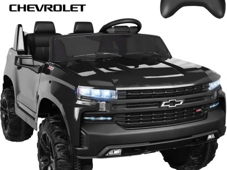 Chevrolet Silverado 24V Powered Ride on Cars for Kids, Extra large Real 2 Seat Ride on Toys with Remote Control, LED Light, MP3 Player, Electric Vehicles Ride on Truck for Boys Girls Gifts, Black Supply