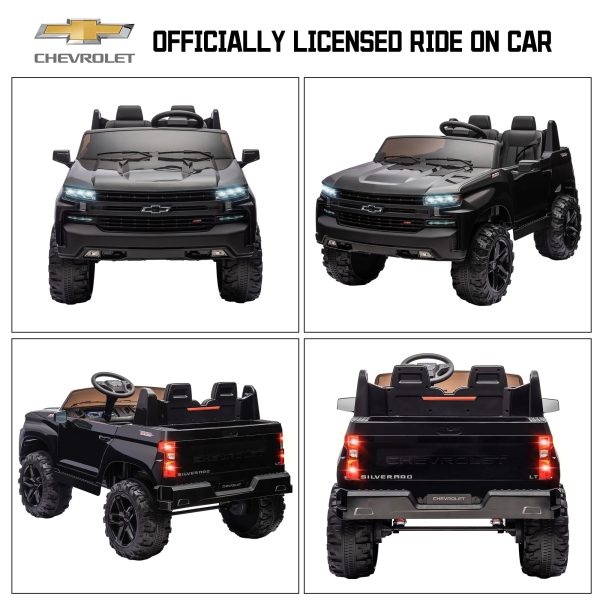 Chevrolet Silverado 24V Powered Ride on Cars for Kids, Extra large Real 2 Seat Ride on Toys with Remote Control, LED Light, MP3 Player, Electric Vehicles Ride on Truck for Boys Girls Gifts, Black Supply