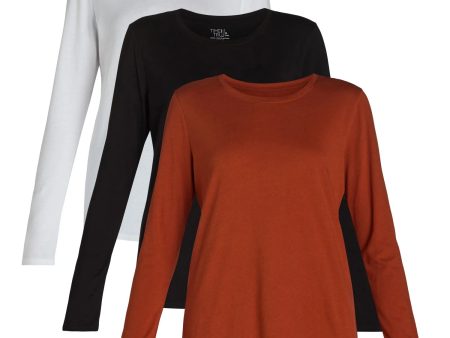 Time and Tru Women s Cotton Crewneck Tee with Long Sleeves, Single and 3 Pack, Sizes XS-XXXL Online