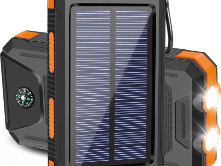 20000mAh Solar Charger for Cell Phone iPhone, Portable Solar Power Bank with Dual 5V USB Ports, 2 LED Light Flashlight, Compass Battery Pack for Outdoor Camping Hiking(Orange) Online