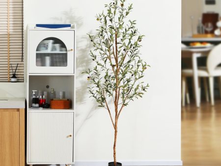 6 ft Artificial Olive Plants with Realistic Leaves and Natural Trunk, Silk Fake Potted Tree with Wood Branches and Fruits, Faux Olive Tree for Office Home Decor Sale