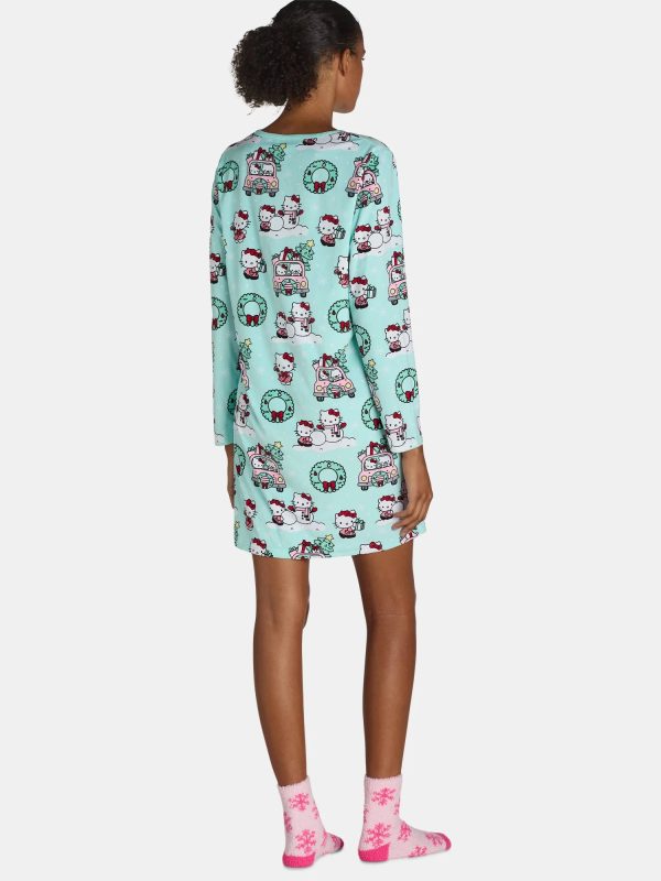 Hello Kitty Women s Holiday Print Velvet Sleepshirt and Socks Set, 2-Piece, Sizes XS-3X Online now