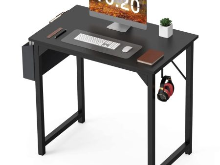 Small Computer Desk 31 Inch Writing Desk with Storage Bag Iron Hook Metal Frame for Home, Black Cheap