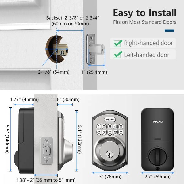 TEEHO Keyless Entry Door Lock Keypad Electronic Smart Deadbolt for Front Door, Digital Lock Anti-Peeking Password, Easy Installation-Satin Nickel Fashion