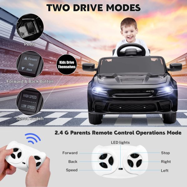 Dodge Electric Ride on Cars for Kids, 12V Licensed Dodge Charger SRT Powered Ride On Toys Cars with Parent Remote Control, Electric Car for Girls 3-5 w Music Player LED Headlights Safety Belt, Black Supply