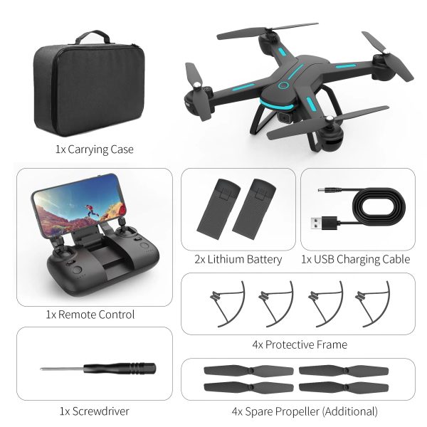 JY03 Drone with 1080P HD Camera for Adults and Kids, FPV RC Quadcopter with LED Lights and Optical flow Sensor, 2 Batteries, Black For Sale