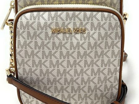 MICHAEL KORS Women s Beige Flight Bag Logo Adjustable Strap Crossbody Handbag Purse Fashion