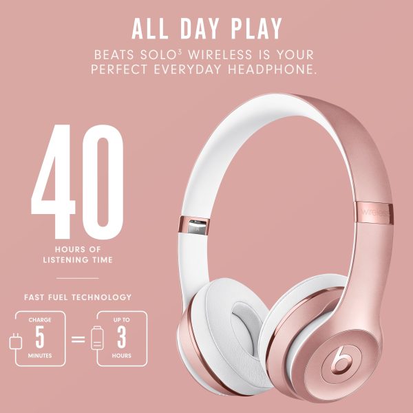 Beats Solo3 Wireless On-Ear Headphones with Apple W1 Headphone Chip, Rose Gold, MX442LL A Fashion