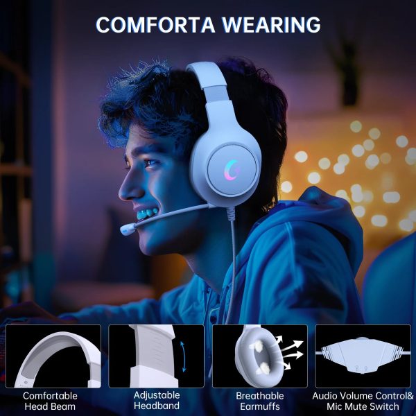 Ecomoment Gaming Headset for PC, PS5, PS4, Xbox Series X S, Xbox One, Switch, MAC, Xbox Headset with Noise Canceling Microphone, Wired Over-Ear Gaming Headphones with LED Light&7.1 Surround Sound Online Sale