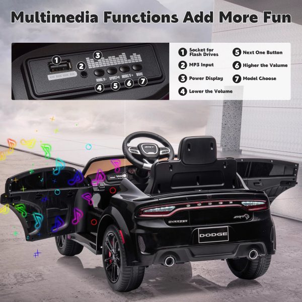 Dodge Electric Ride on Cars for Kids, 12V Licensed Dodge Charger SRT Powered Ride On Toys Cars with Parent Remote Control, Electric Car for Girls 3-5 w Music Player LED Headlights Safety Belt, Black Supply