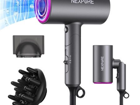 Hair Dryer, NEXPURE 1800W Professional Ionic Blow Dryer for Hair Care, Powerful Wind for Hair Drying, 2 Attachments, Grey Discount