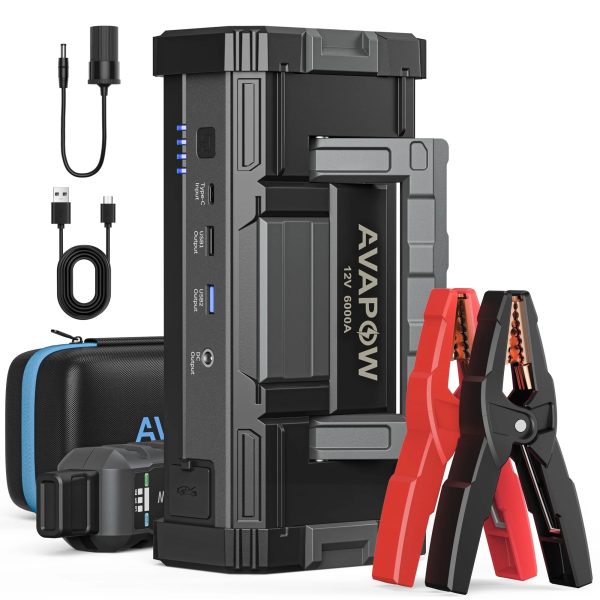 AVAPOW 6000A Car Battery Jump Starter(for All Gas or up to 12L Diesel) Powerful Car Jump Starter with Dual USB Quick Charge and DC Output,12V Jump Pack with Built-in LED Bright Light Fashion